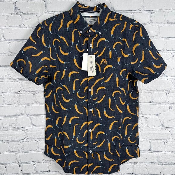 Original Penguin Men's WVN Short Sleeve Peppers Button Down Shirt, Size S, Blue - Picture 3 of 11